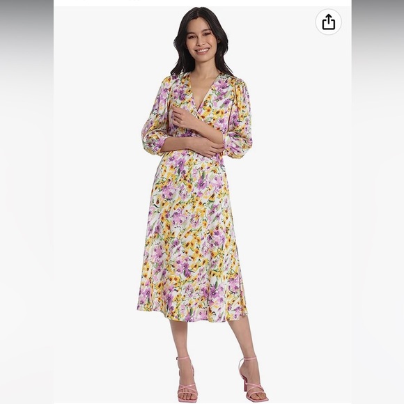 Maggy London Floral Midi Dress in Soft White Light Rust Size 6 - Picture 2 of 10